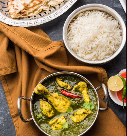 Palak Chicken curry with Rice